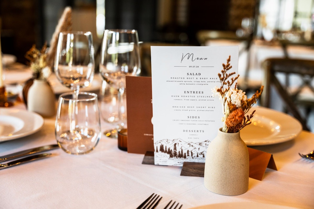 Wedding table setup with menu
