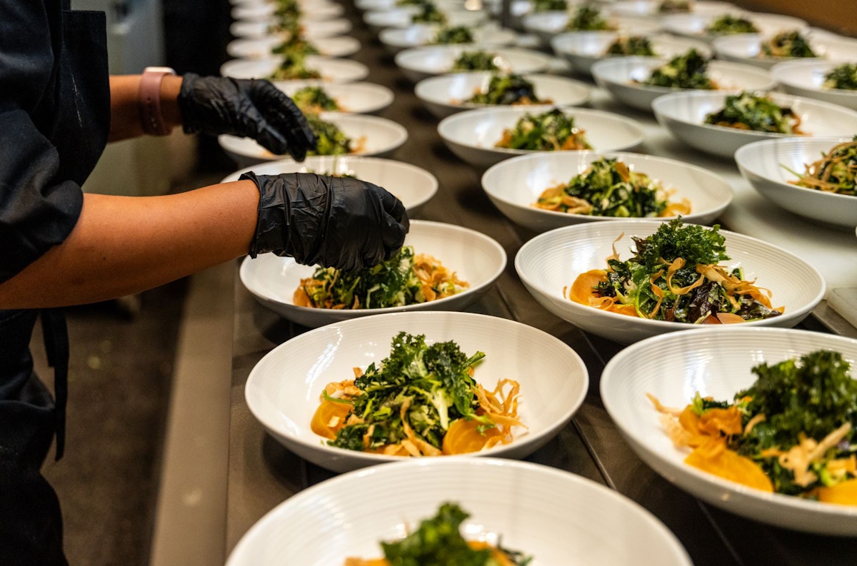 Banquet foods being plated