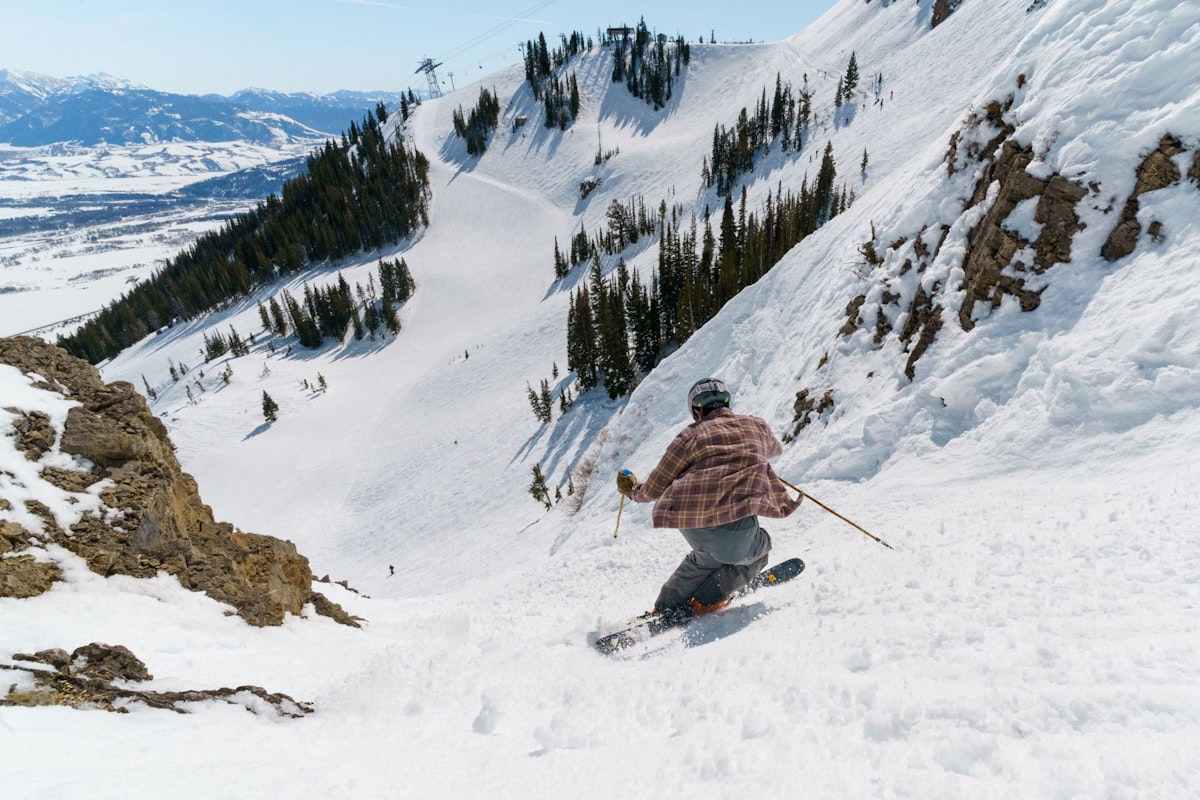 Spring skiing in chute