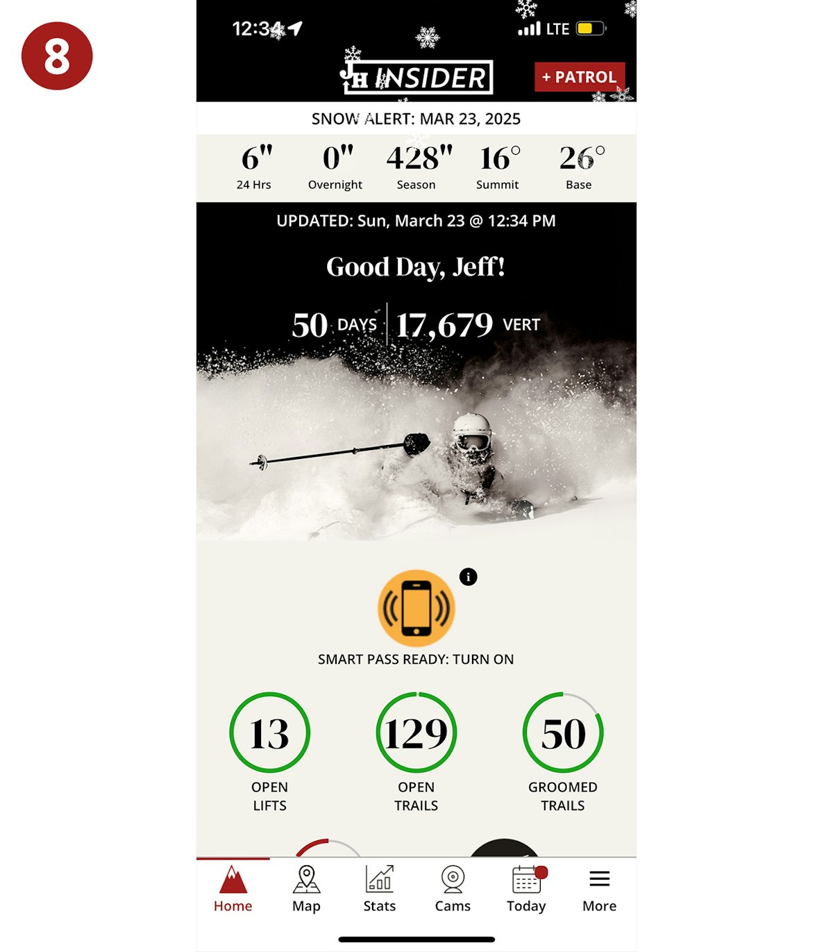 Before skiing, click the orangle circle in the middle of the home screen.