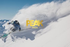 Peak Pass logo with skier in powder