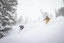 Friedns enjoying powder together