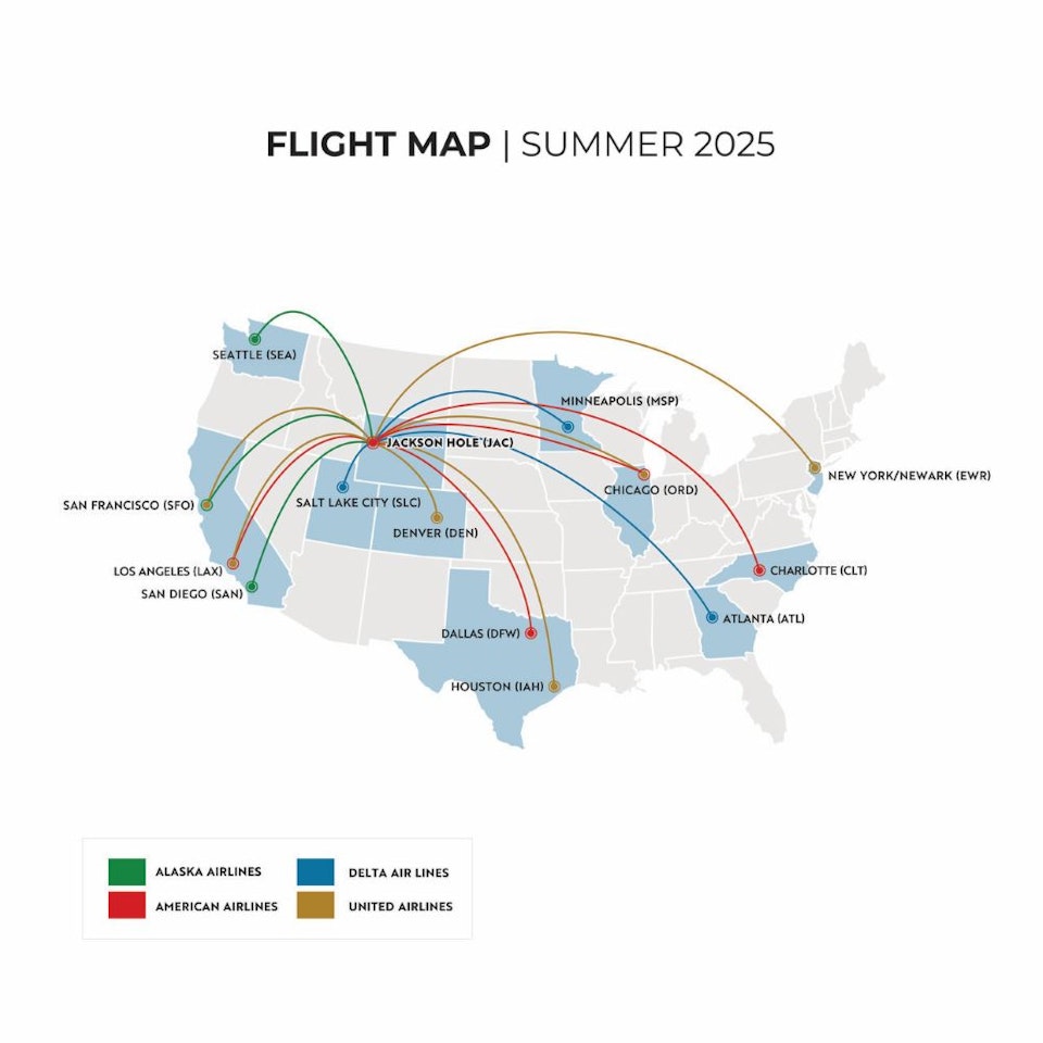 Summer flight map 2025 - Jackson Hole