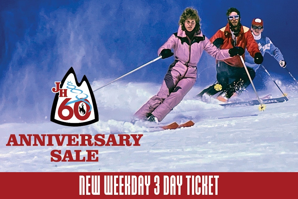 Retro skiing 60th anniversary Weekday 3 day ticket flyer