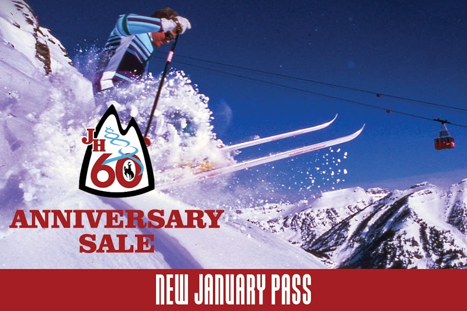 Retro skier 60th anniversary january pass flyer
