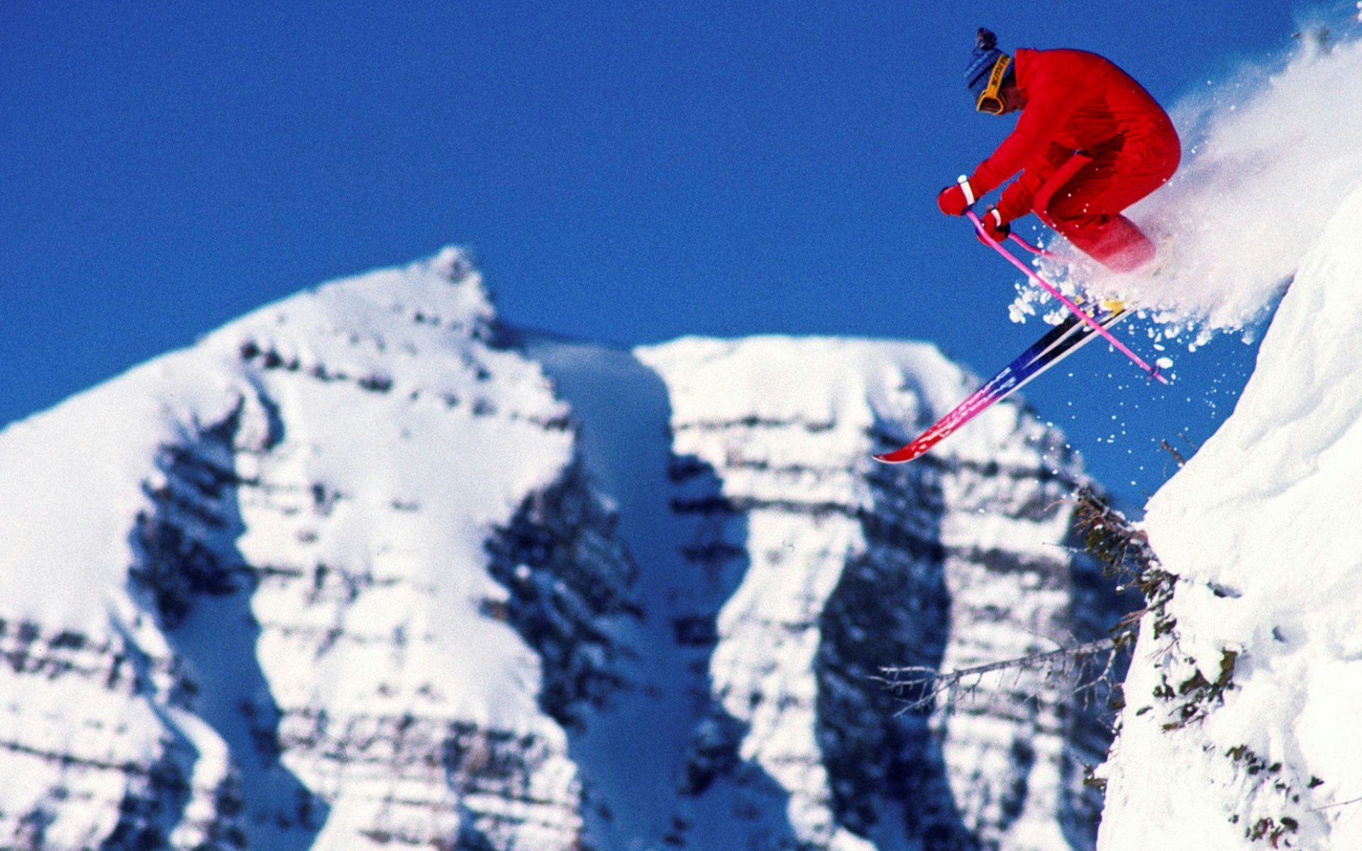 vintage skier getting air