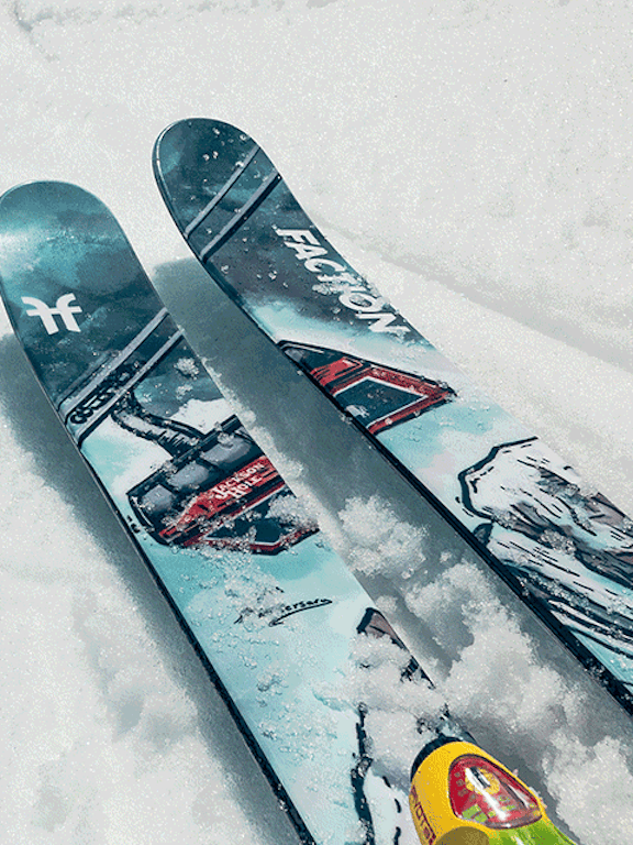 Corey Jackson with the Faction X JHMR 60th Anniversary Skis