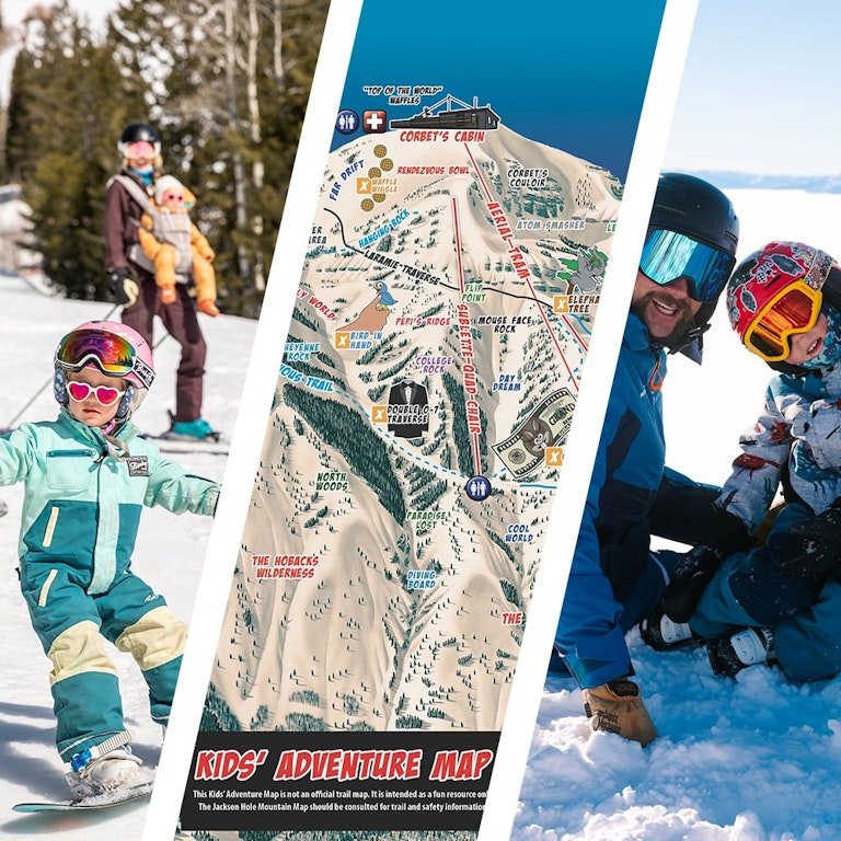 Families skiing and the Jackson Hole Kids Adventure Map