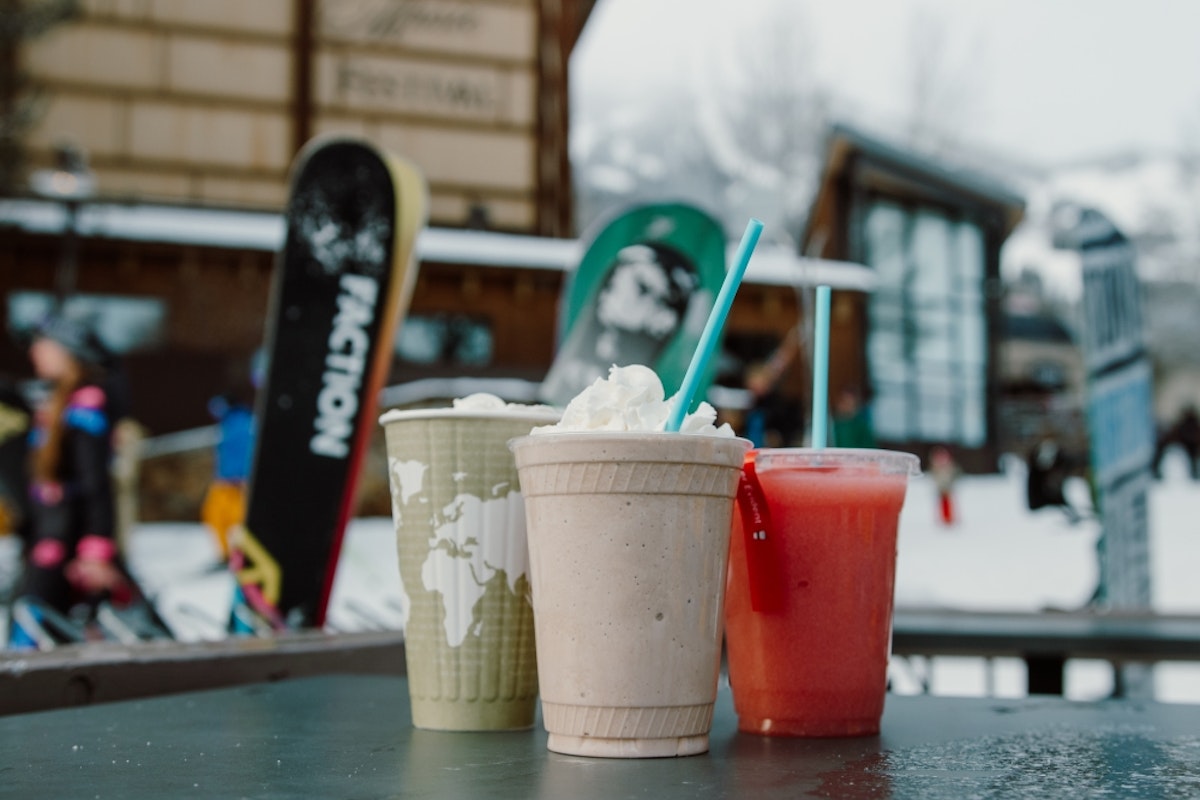 General store beverages with wintry background