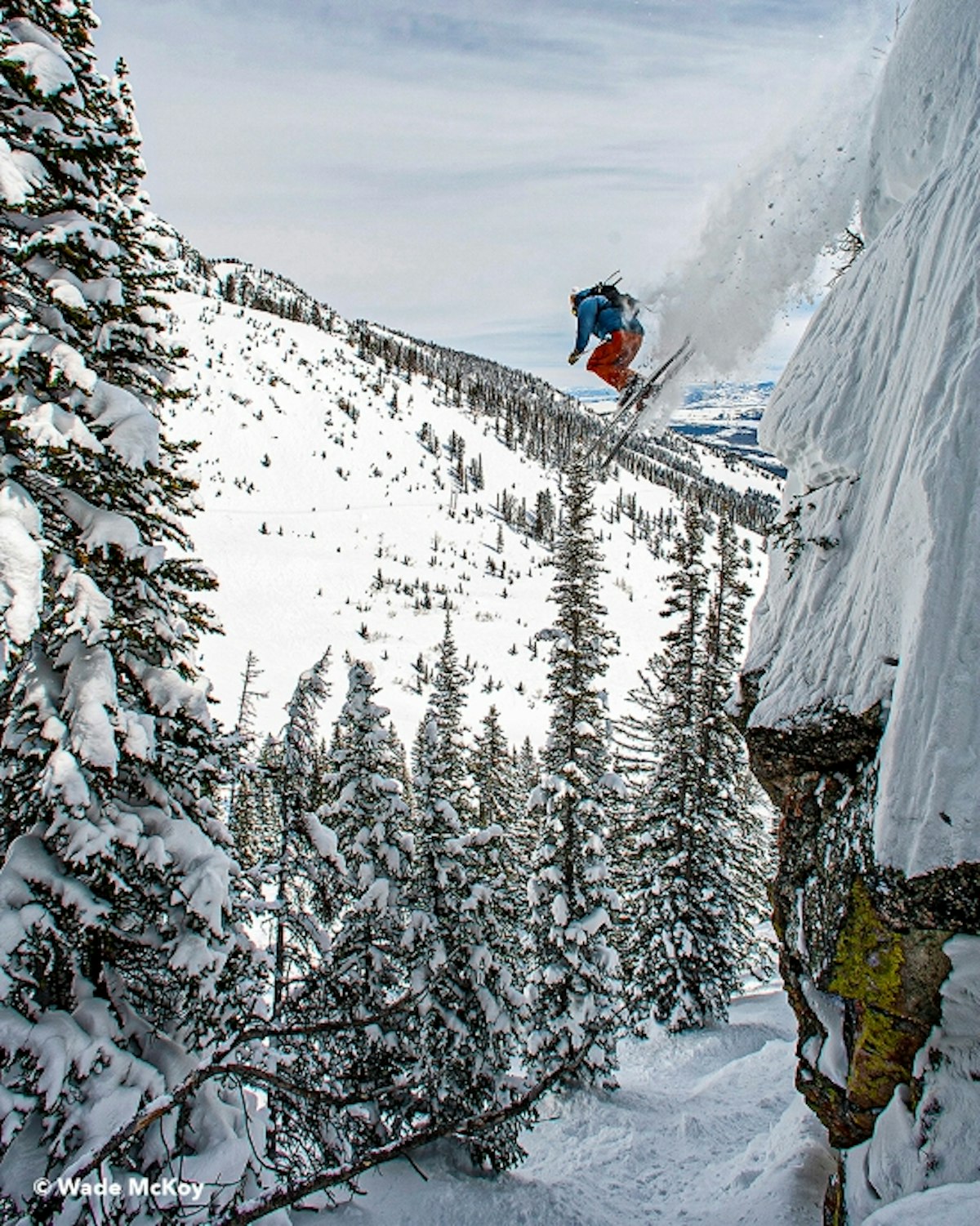 skier dropping cliff jackson hole