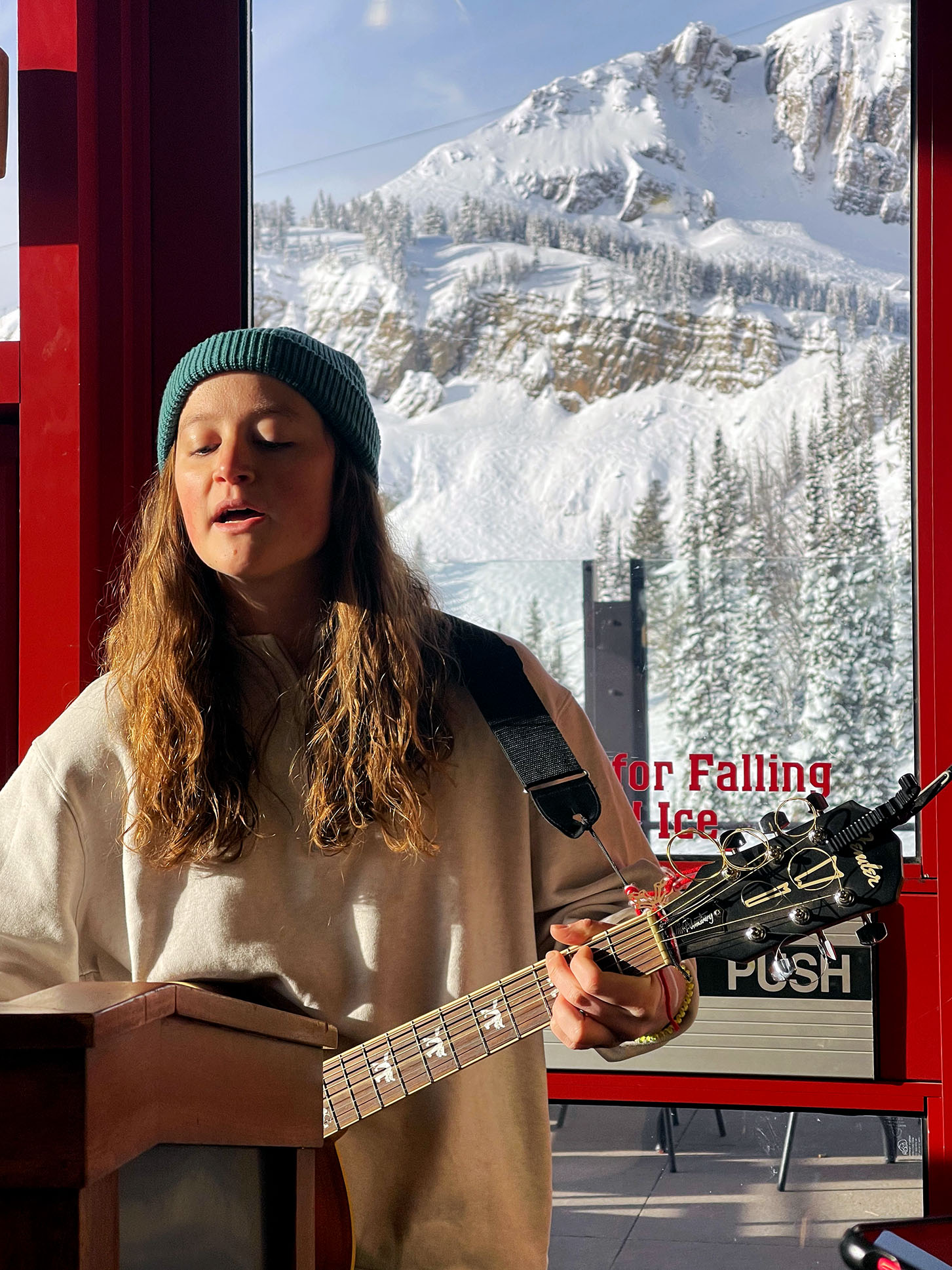 playing guitar at ski church