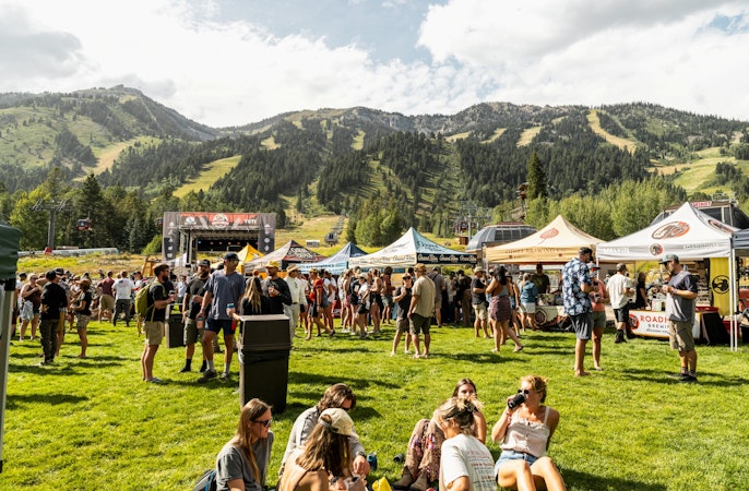 Bikes & Brews crowd with Jackson Hole Mountain Resort in the background