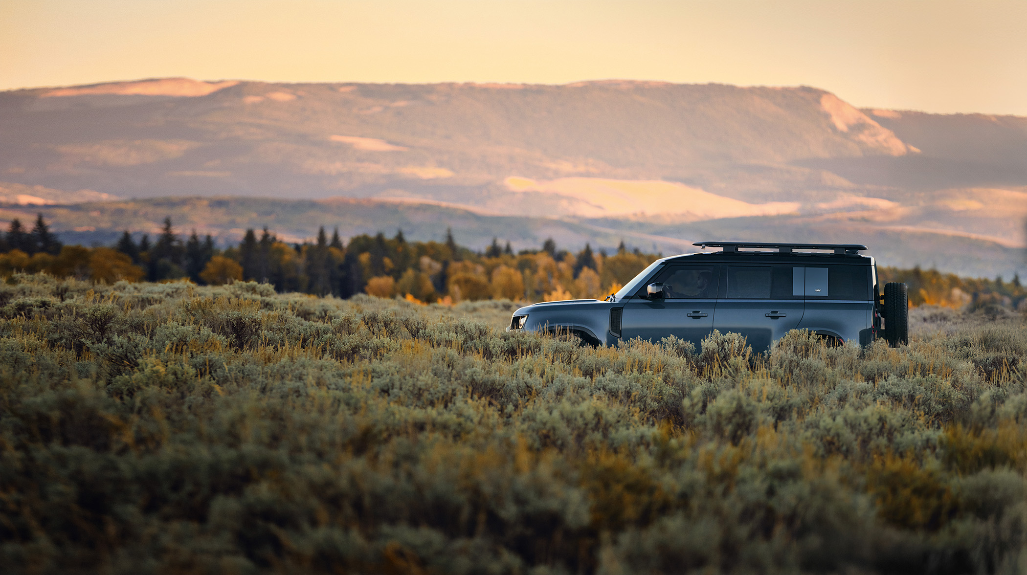 Defender amongst sagebrush