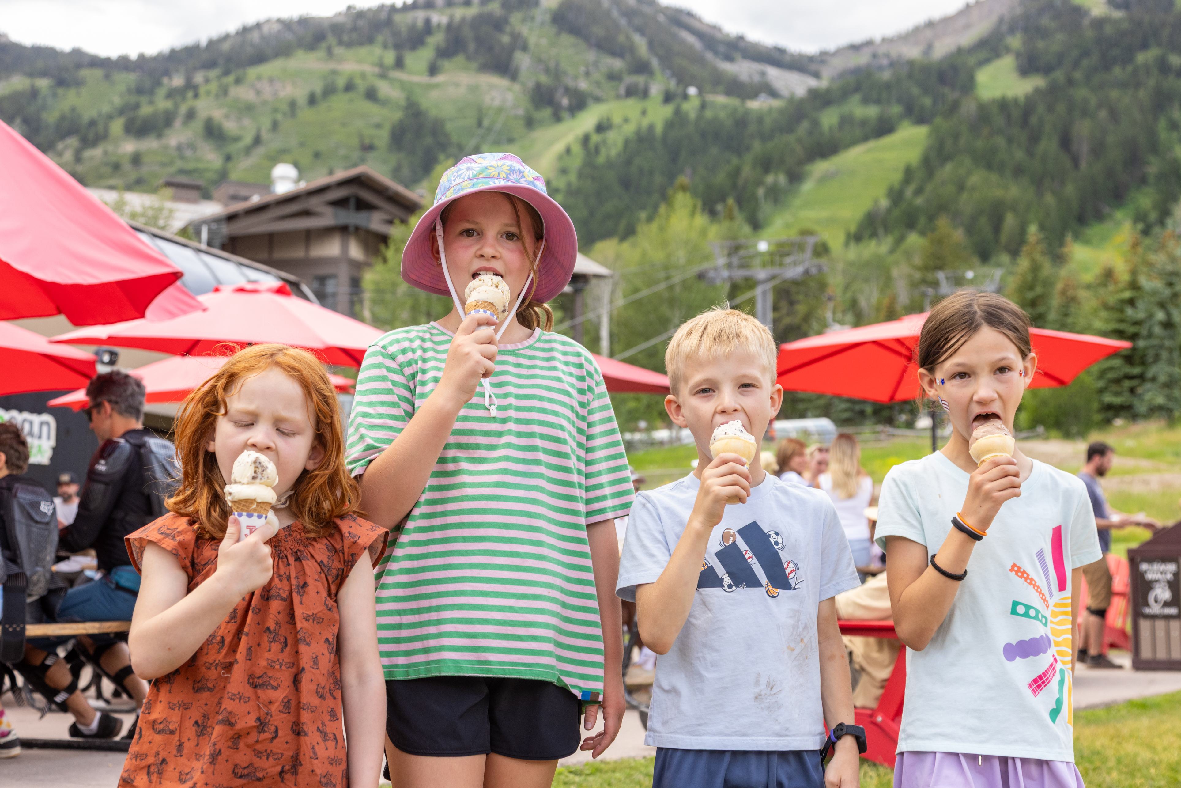 Kids eating delicious ice cream at the base of Jackson Hole Mountain Resort