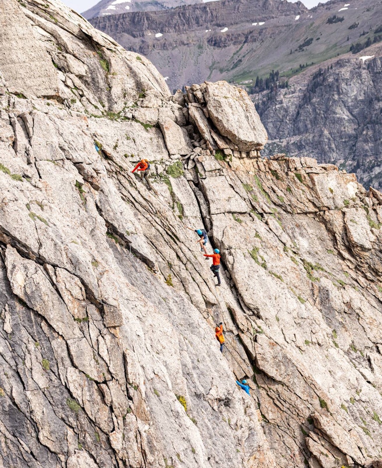 Group climbing Corbet's Via Ferrata wide angle