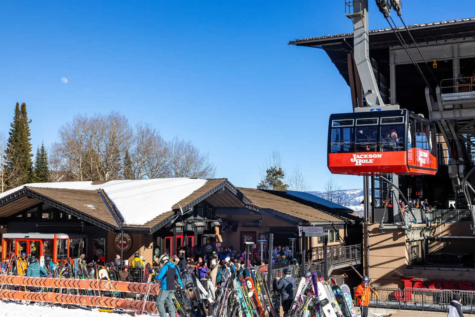 Tram Dock bar with Tram in foreground on a sunny winter day