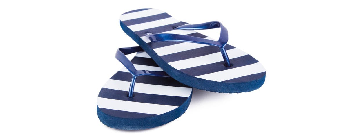 white and blue stripped flip flops