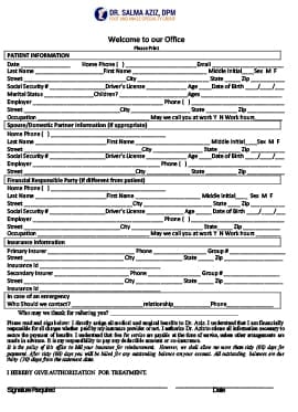 New Patient Form from Foot and Ankle Speciality Group Inc.