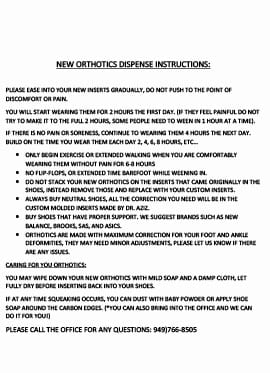Orthotics Dispense Info