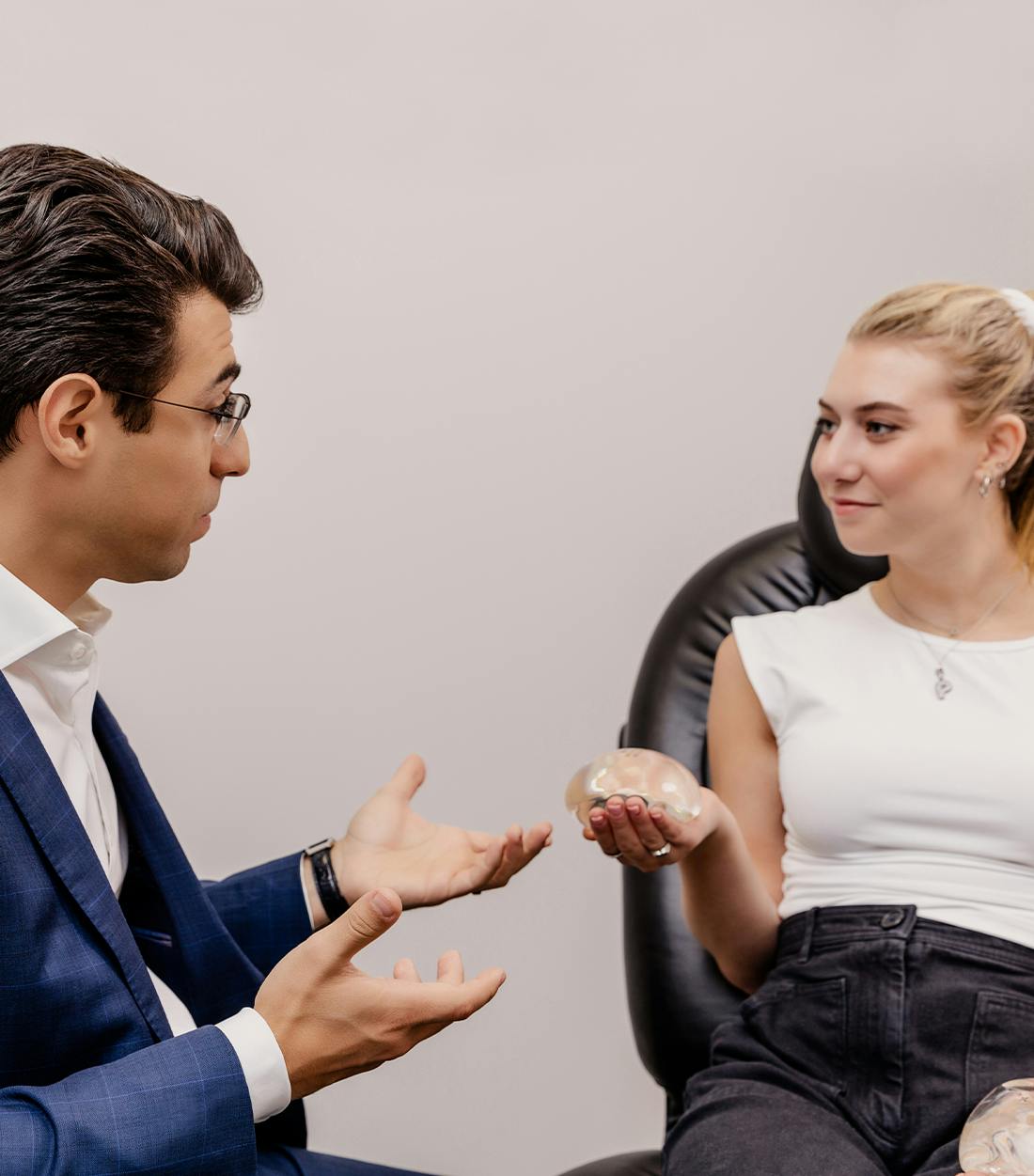 dr fisher talking to a patient