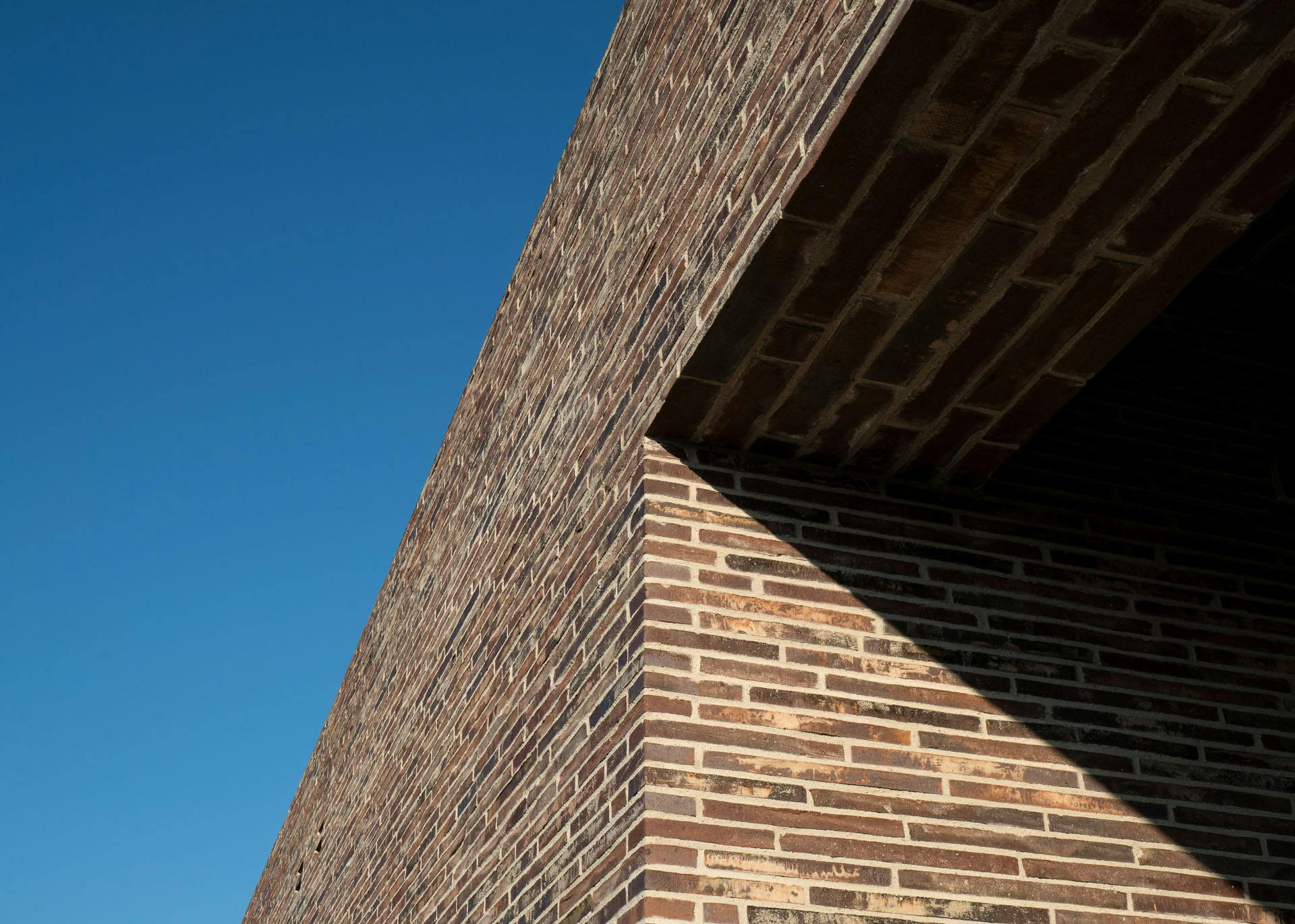 View on the bricks of the winery with the blu sky in background