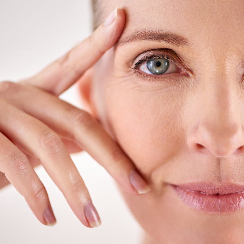 close up middle aged woman eye