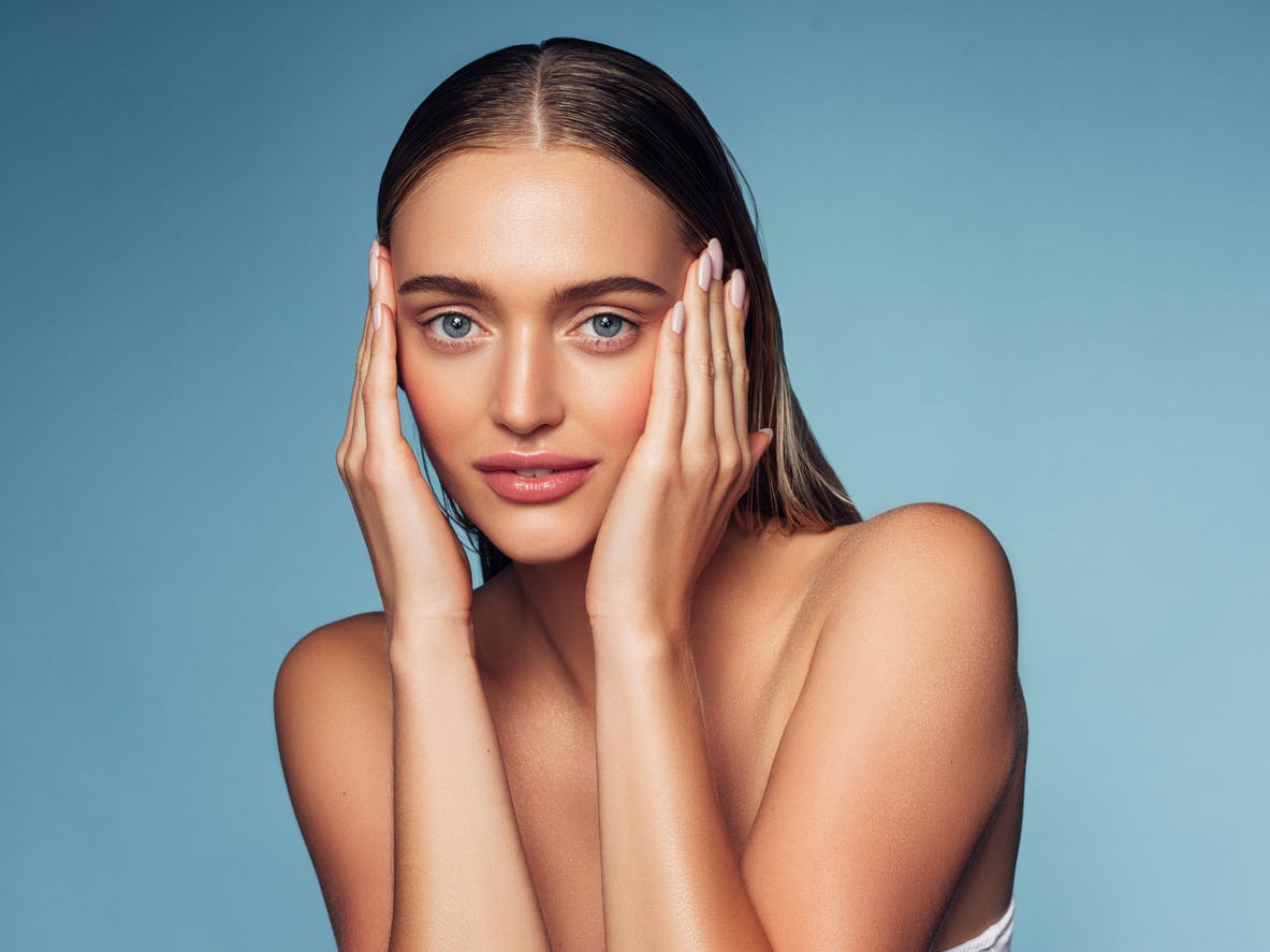 brunette woman with clear skin