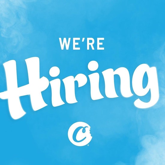 Cookies blue graphic with text that says We're Hiring and a Cookies c bite logo