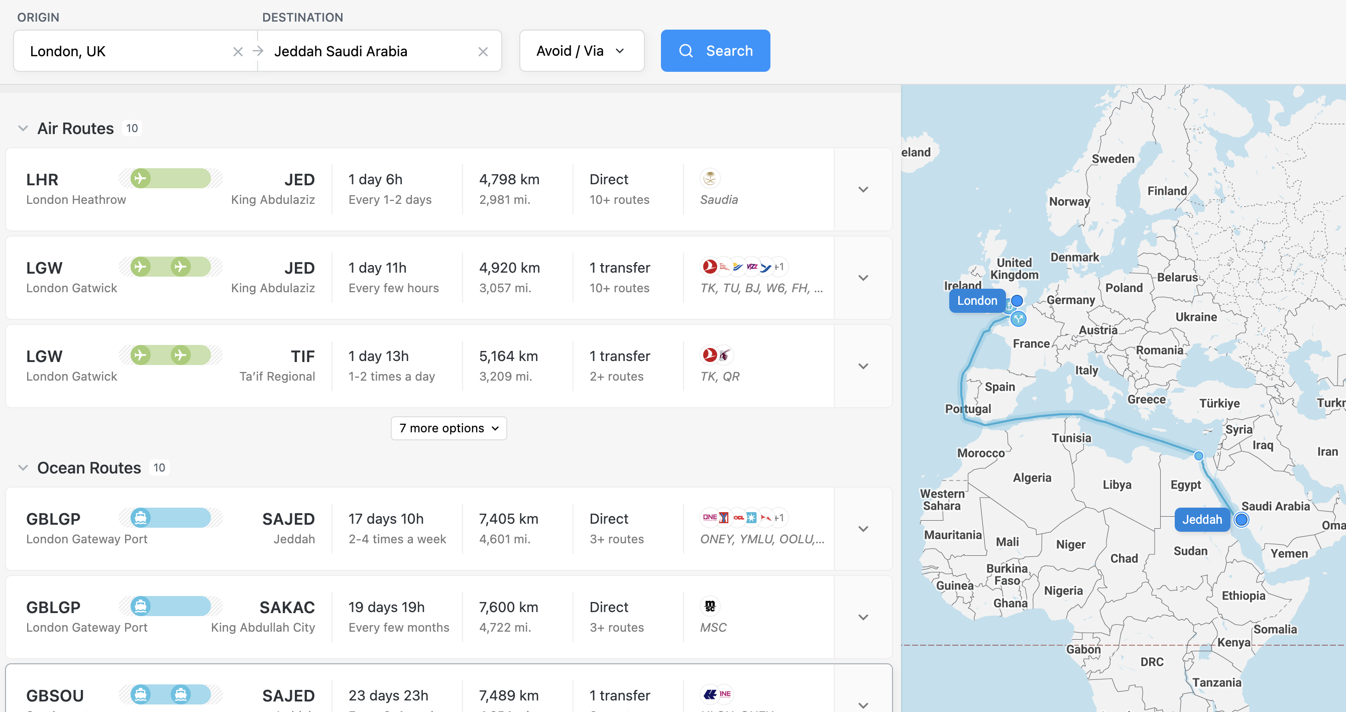 Shipment route planning with Fluent Cargo