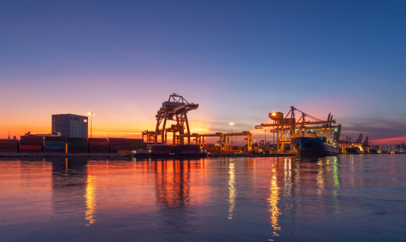 Shipping yard at night