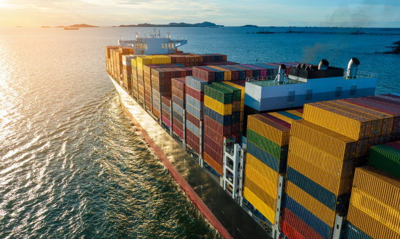 Container ship at sea