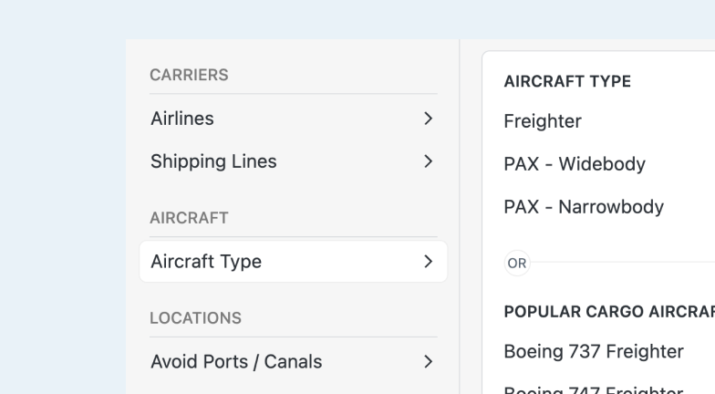 Fluent Cargo Advanced Search Filters