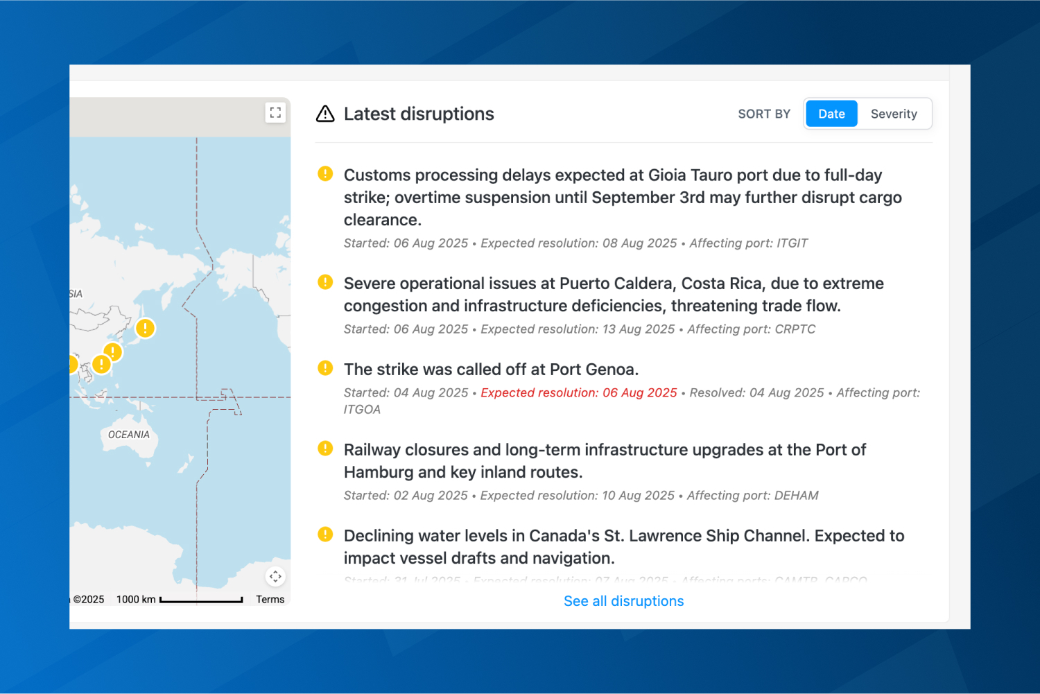 Disruption listing with map