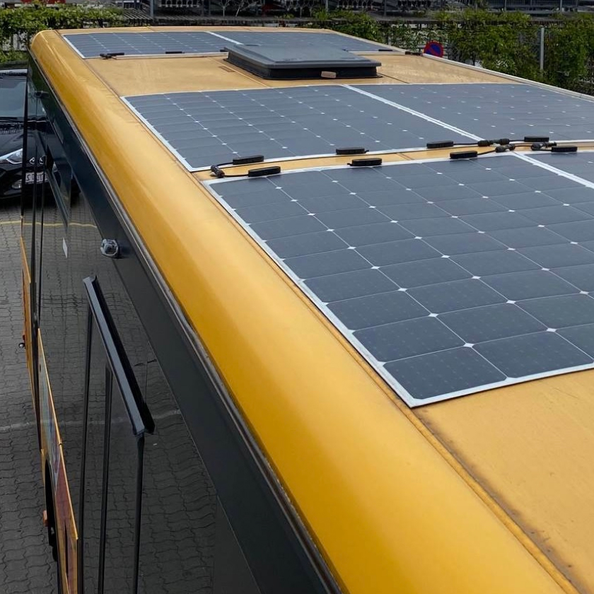 Solar panels installed on a bus