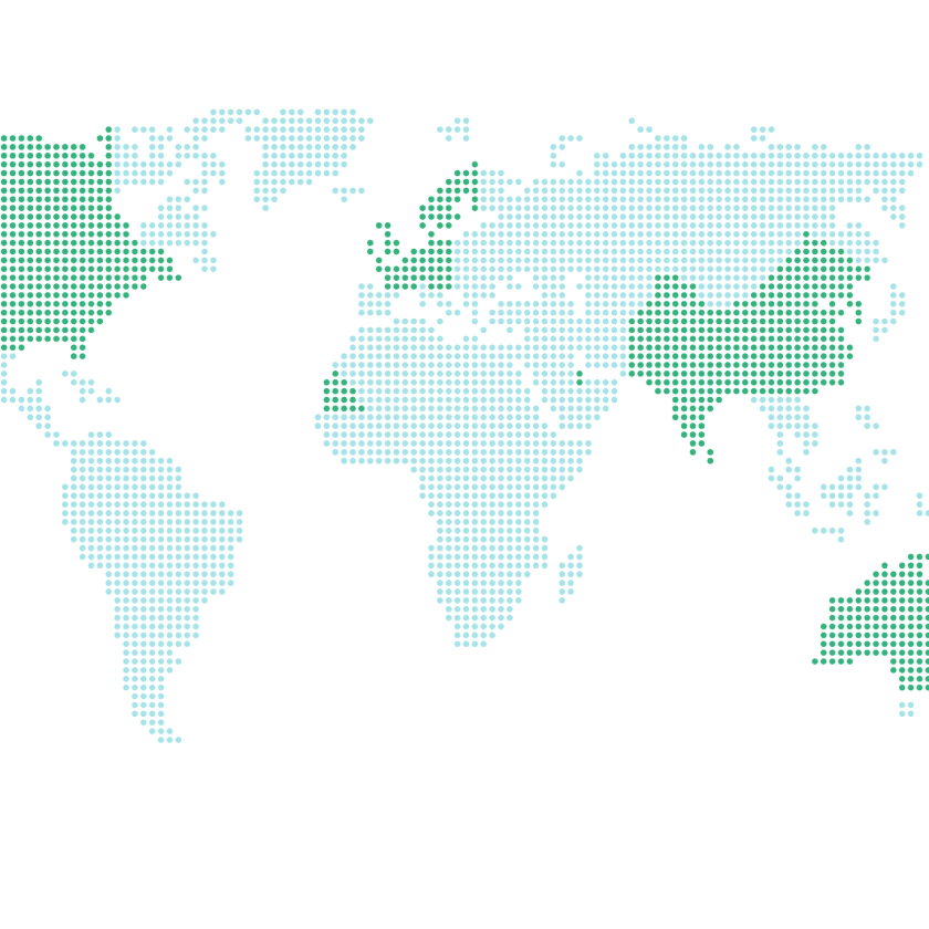 Map of the world where the 15 countries in green are the ones where Keolis is operating