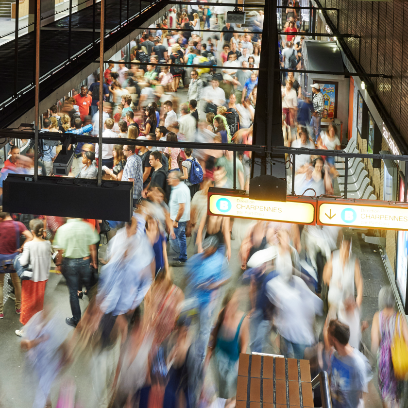 Crowd in Lyon's metro station