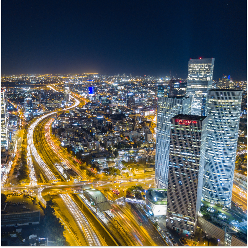 Aerial view of Tel Aviv by night