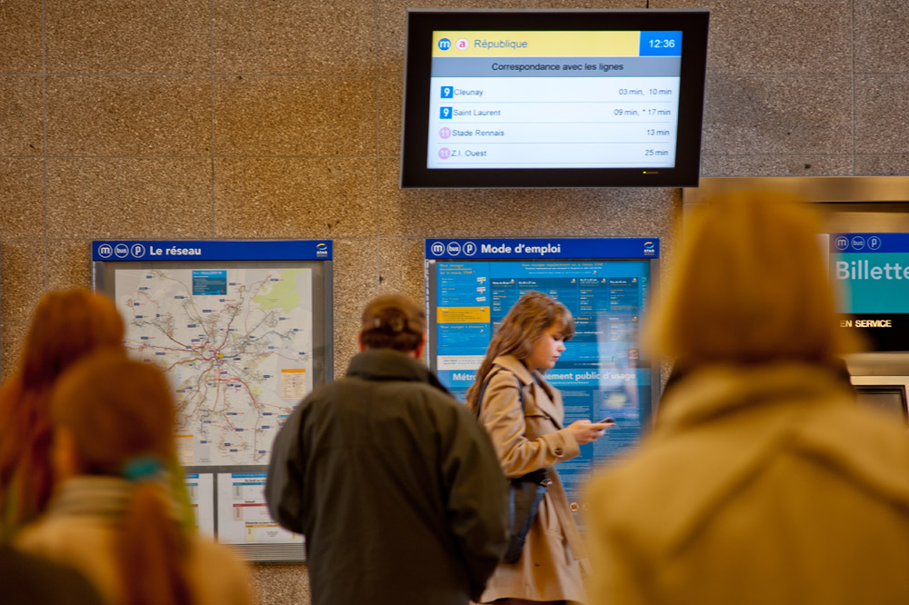 Écran d’annonce des temps d’attente - Métro de Rennes