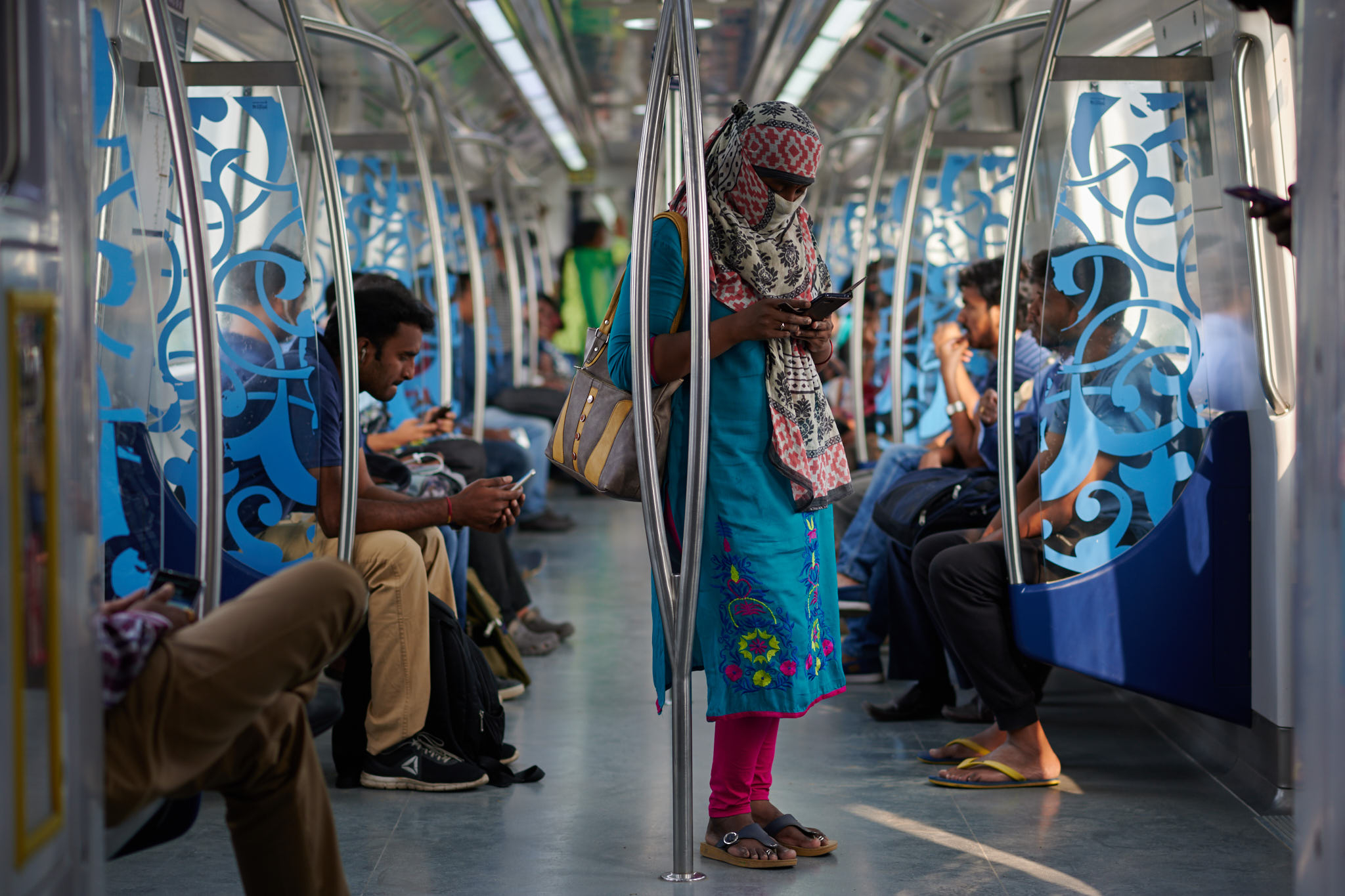 Person standing in the metro in Hyderabad