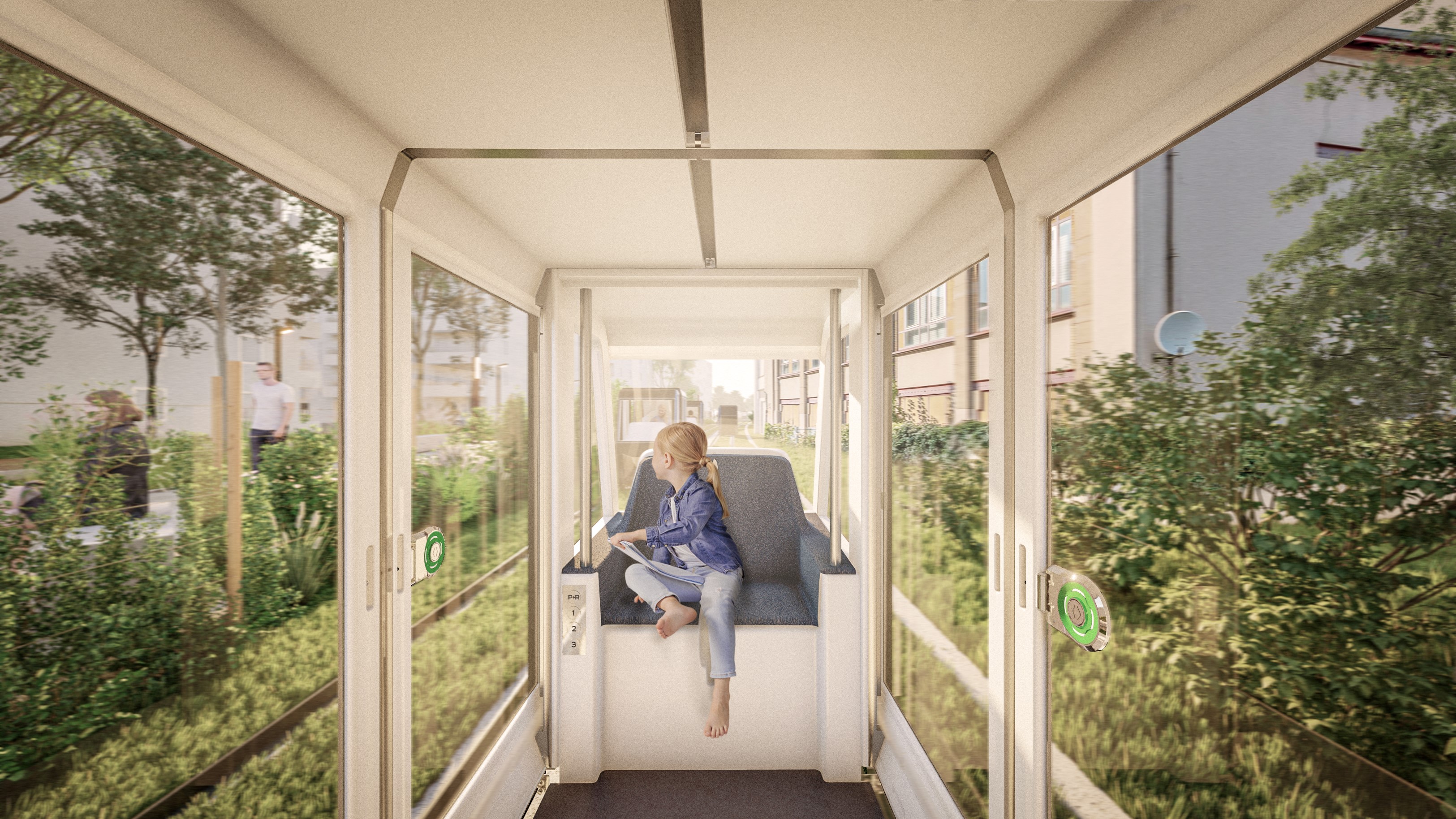 Urbanloop capsule interior view - Computer graphics