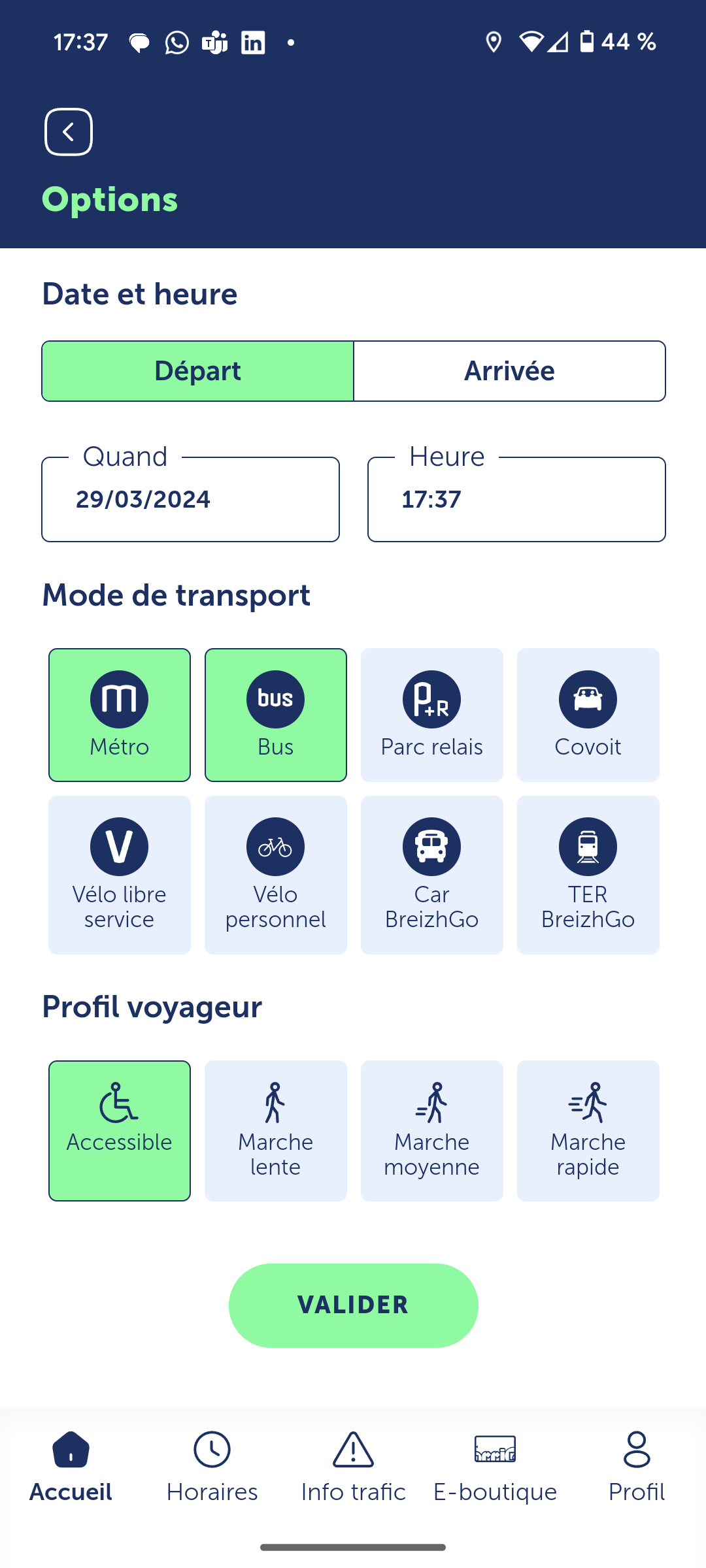 Capture d'écran de la solution Handimap sur l'appli