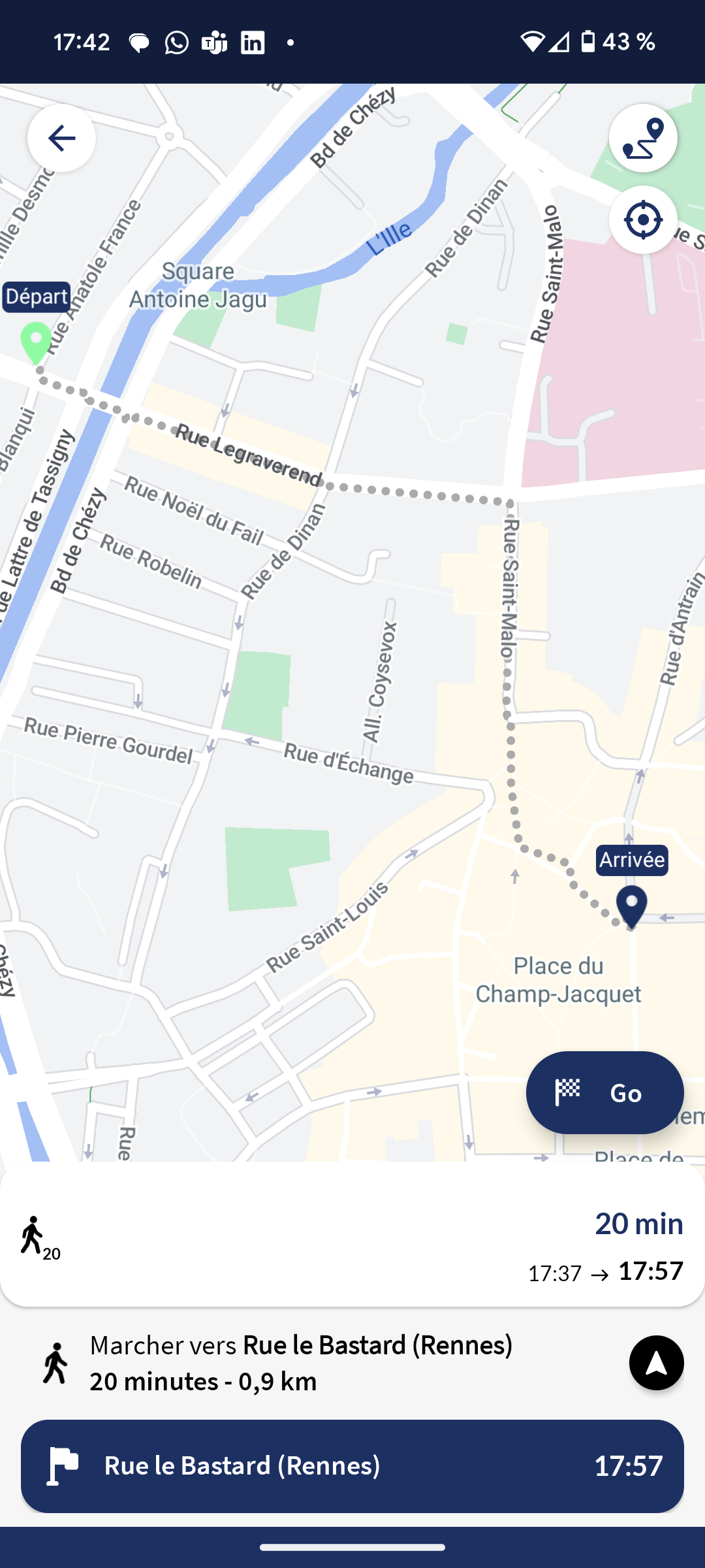 Capture d'écran d'un itinéraire Handimap