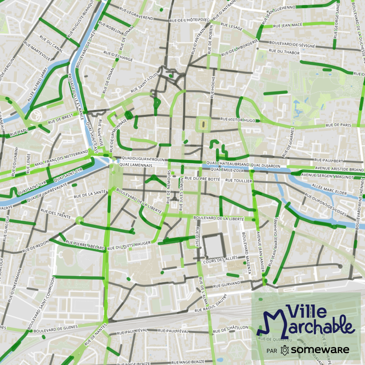 " Walkable city" plan for Rennes Métropole