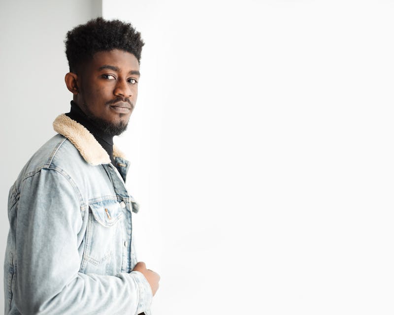male model in denim jacket