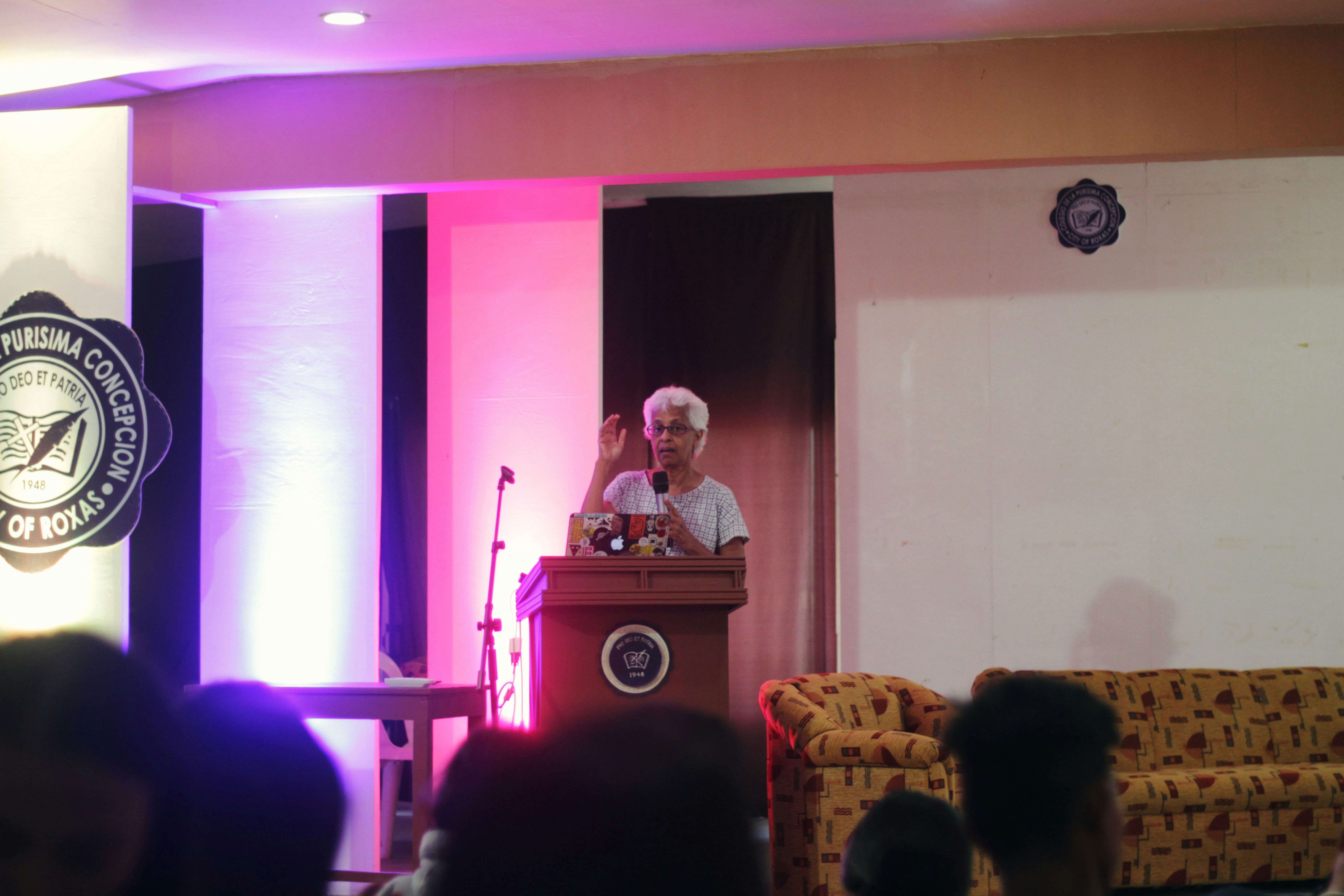 Resource person Janet Pillai at the Audio-Visual Room of Colegio de la Purisima Concepcion, Roxas City.