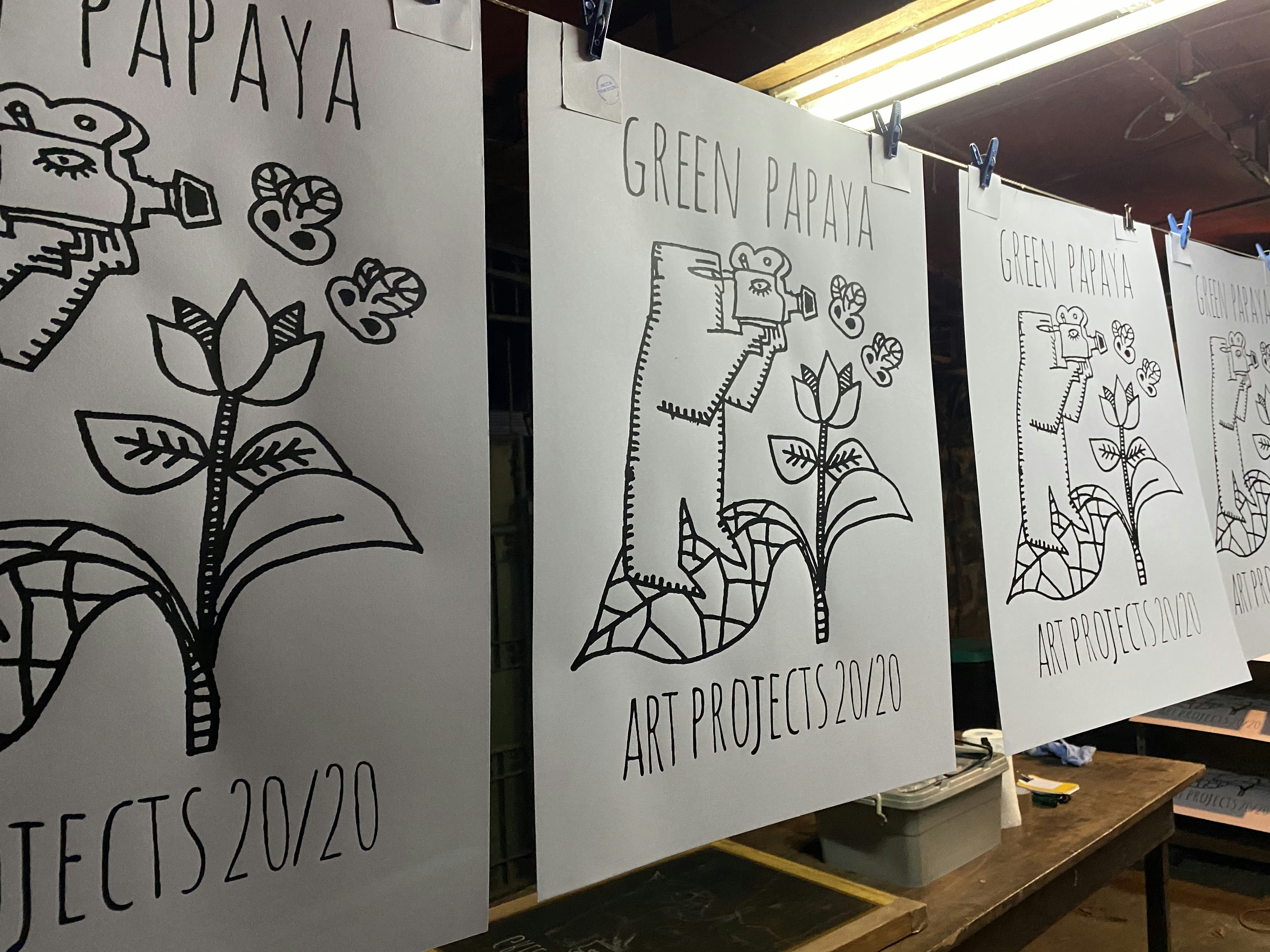 Rox Lee’s commissioned Green Papaya 20 Years Commemorative Poster drying at Sct. Rallos.