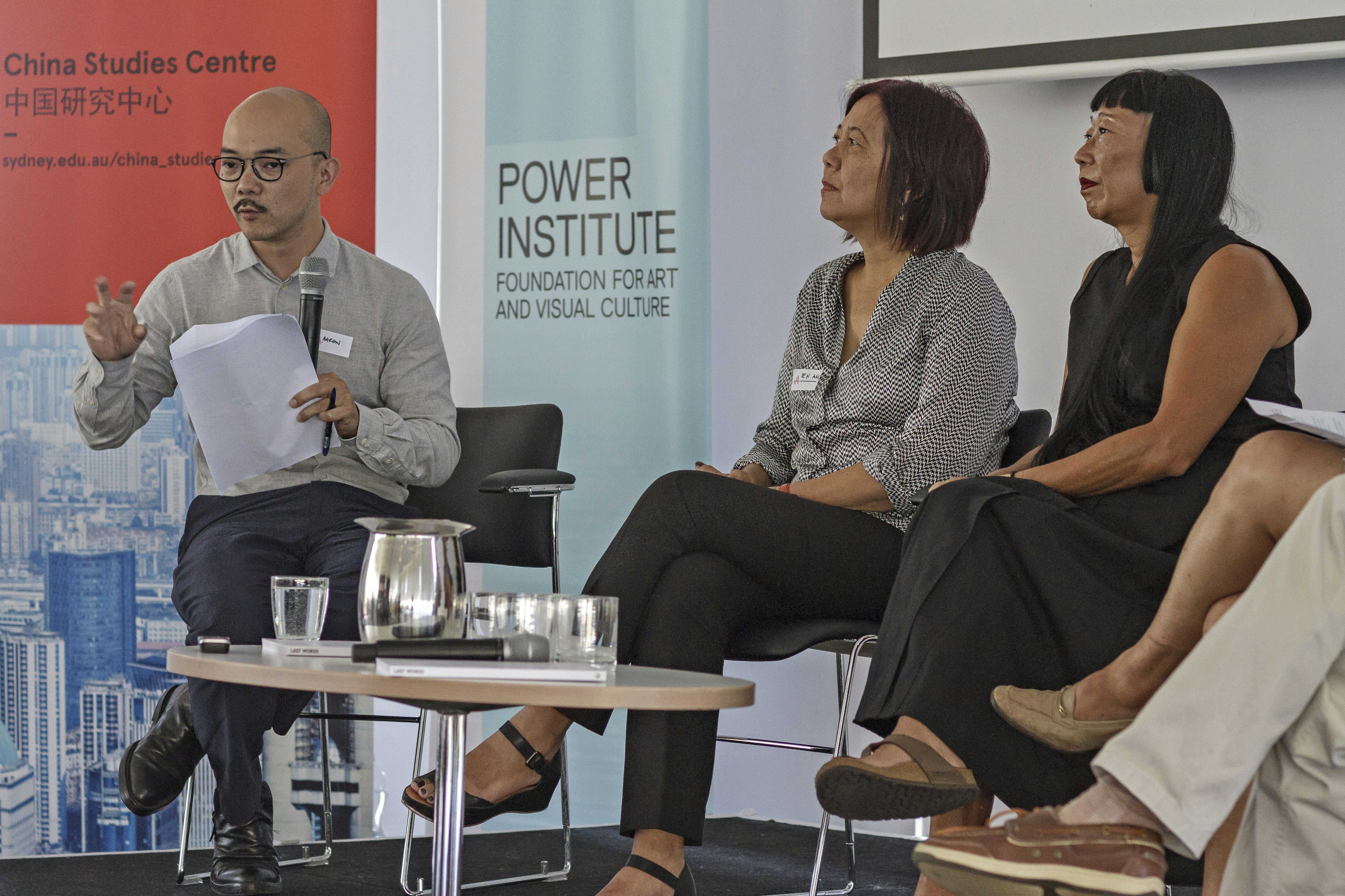 Aaron Seeto, Professor Ien Ang and Dr Lindy Lee. Twenty Years – 4A Symposium, University of Sydney, 4 November 2016. Courtesy The Power Institute, University of Sydney, and 4A Centre for Contemporary Asian Art; photo: Matthew Venables.