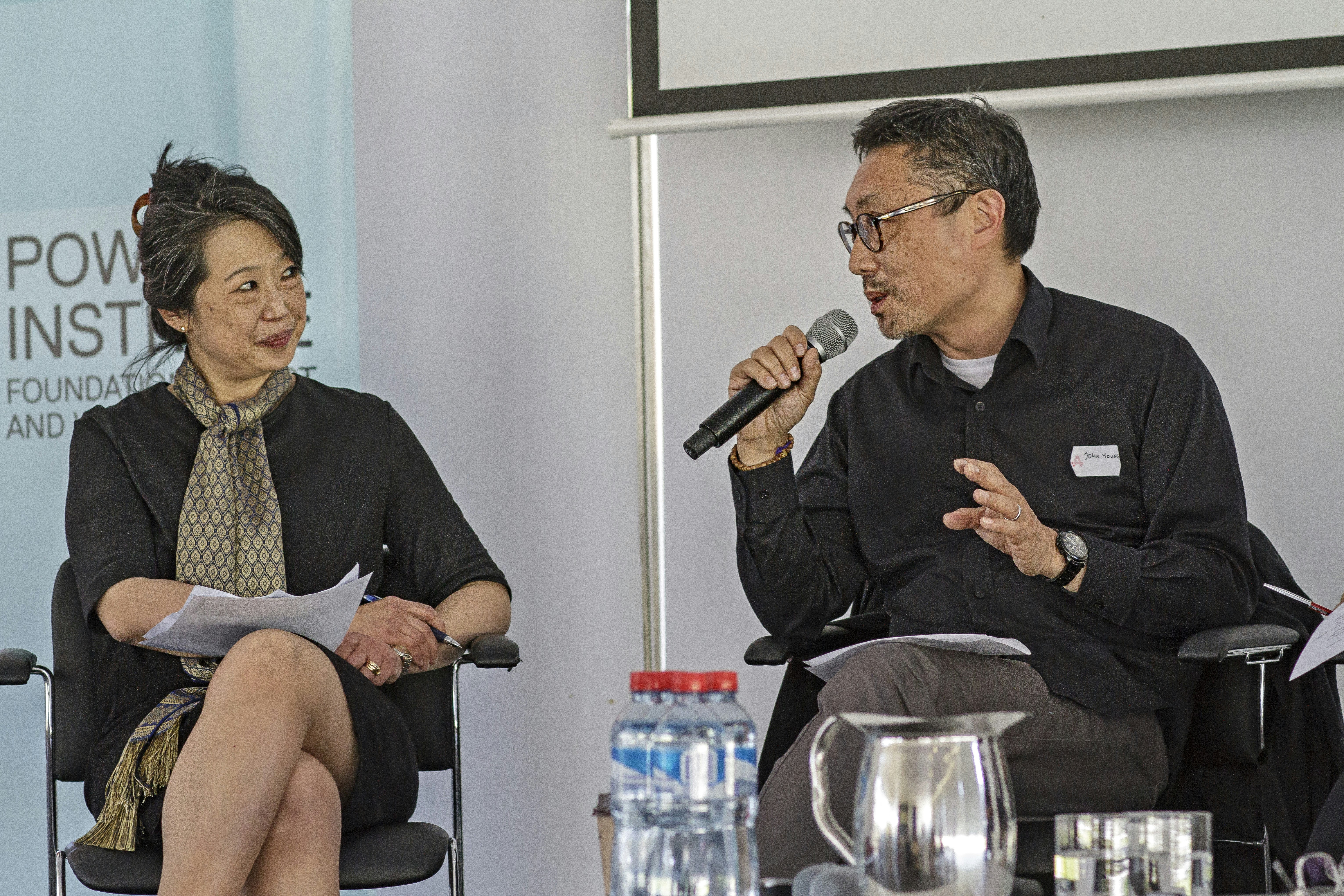 Professor Jacqueline Lo and John Young, Twenty Years – 4A Symposium, University of Sydney, 4 November 2016. Image courtesy The Power Institute, University of Sydney, and 4A Centre for Contemporary Asian Art; photo: Matthew Venables.