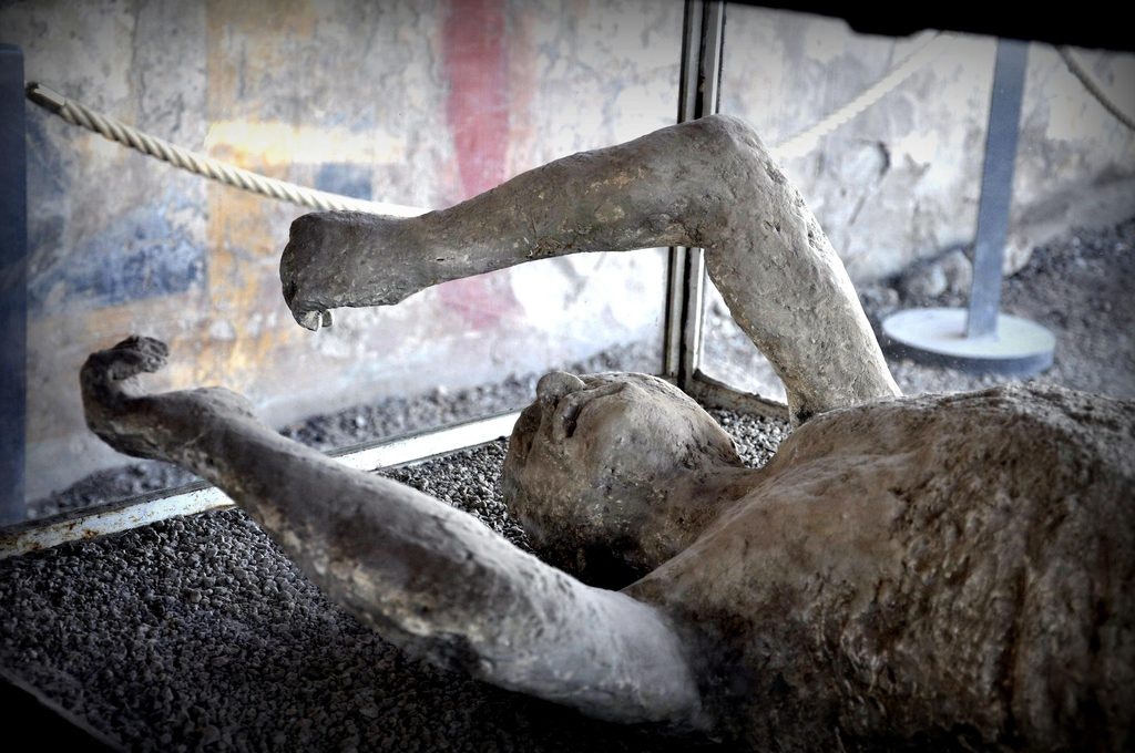 A plaster cast of a body in Pompeii.