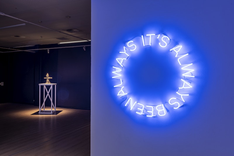 Jazz Money, It’s Always Been Always, 2022, neon, 97 x 99.3cm, Commissioned by 4A Centre for Contemporary Asian Art with support from the City of Sydney; Courtesy of the artist; photo: Kai Wasikowski for 4A Centre for Contemporary Asian Art, 2022.